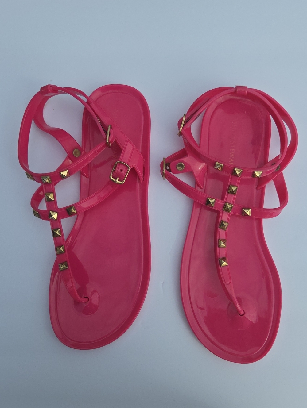Ashley Stewart Women’s Pink Studded T-Strap Jelly Sandals